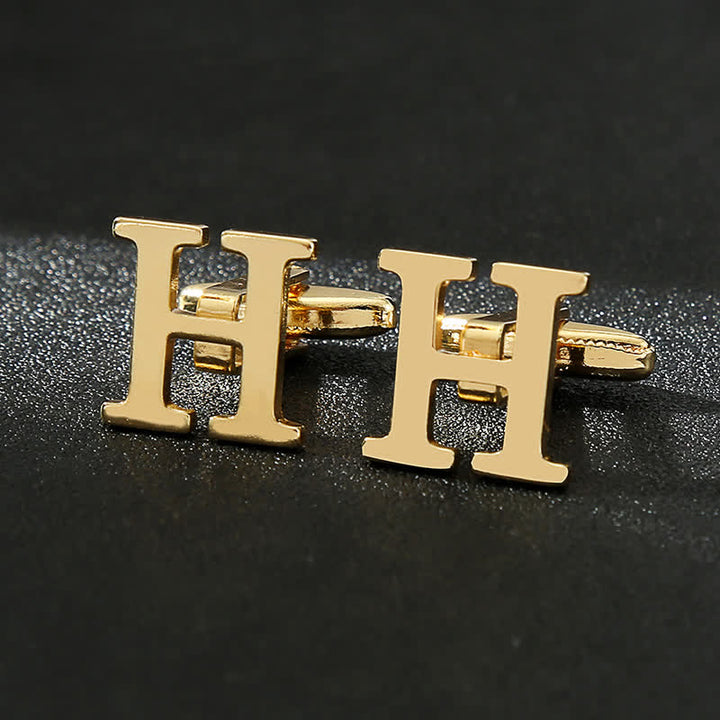 Gemelli da uomo placcati in oro con iniziale e 26 lettere dell'alfabeto. - H - image 8