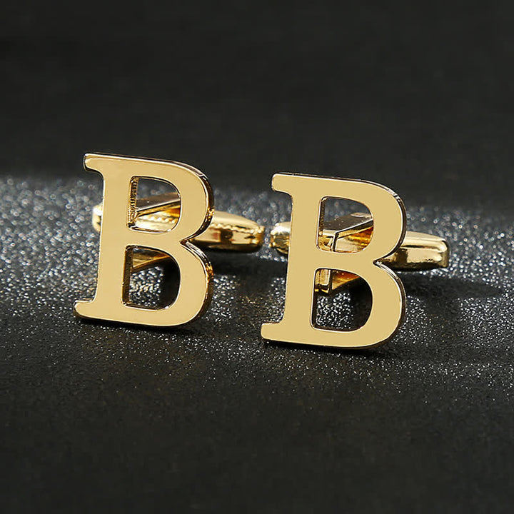 Gemelli da uomo placcati in oro con iniziale e 26 lettere dell'alfabeto.
