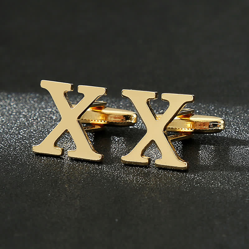 Gemelli da uomo placcati in oro con iniziale e 26 lettere dell'alfabeto.