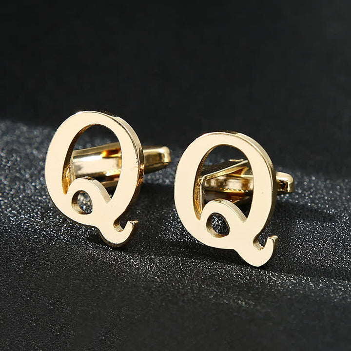 Gemelli da uomo placcati in oro con iniziale e 26 lettere dell'alfabeto. - Q - image 17