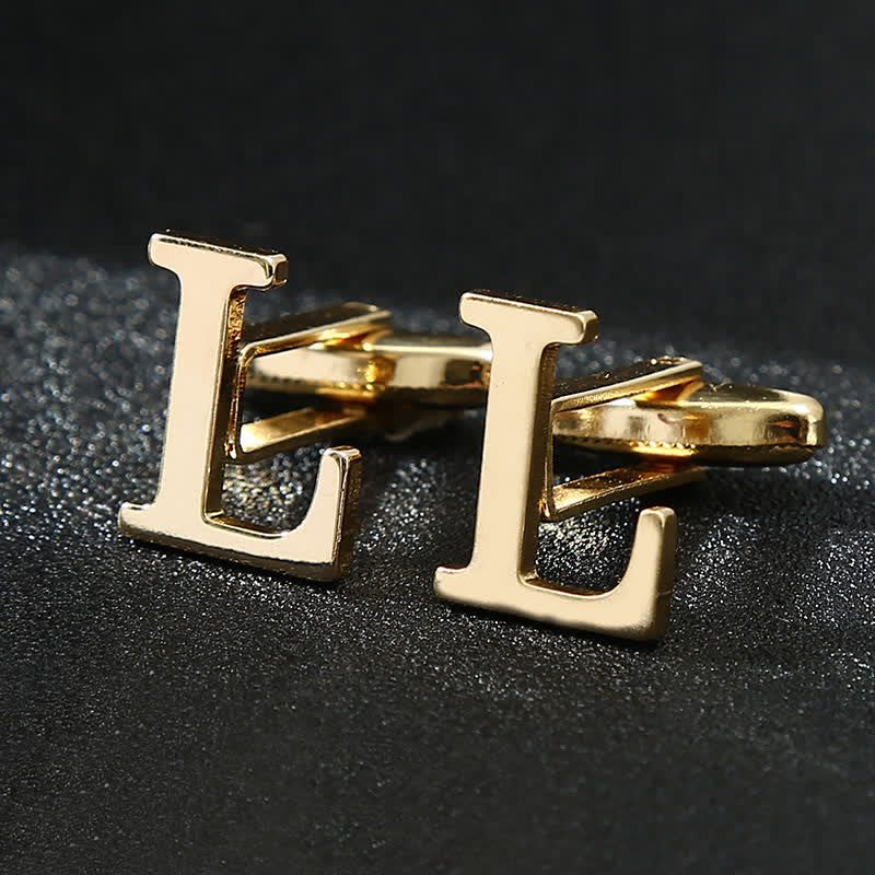 Gemelli da uomo placcati in oro con iniziale e 26 lettere dell'alfabeto.