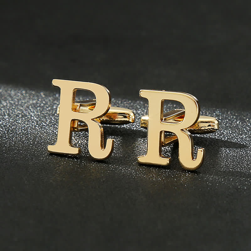 Gemelli da uomo placcati in oro con iniziale e 26 lettere dell'alfabeto. - R - image 18