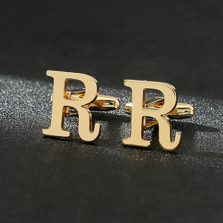 Gemelli da uomo placcati in oro con iniziale e 26 lettere dell'alfabeto. - R - image 18