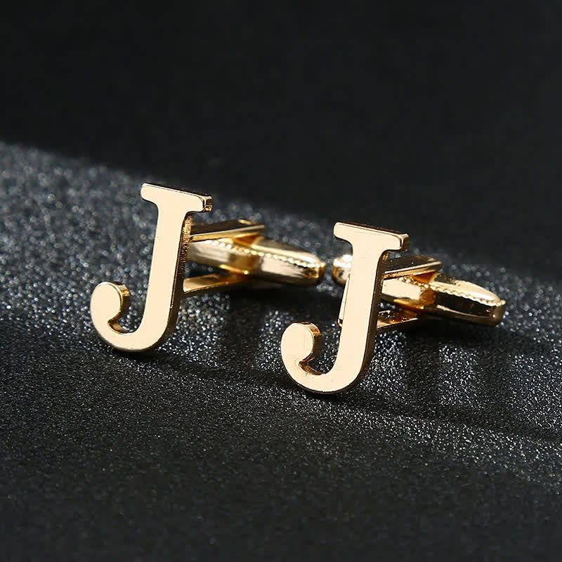 Gemelli da uomo placcati in oro con iniziale e 26 lettere dell'alfabeto. - J - image 10