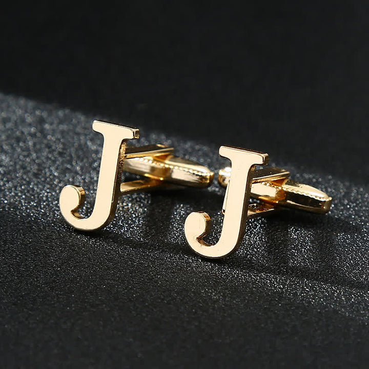 Gemelli da uomo placcati in oro con iniziale e 26 lettere dell'alfabeto. - J - image 10
