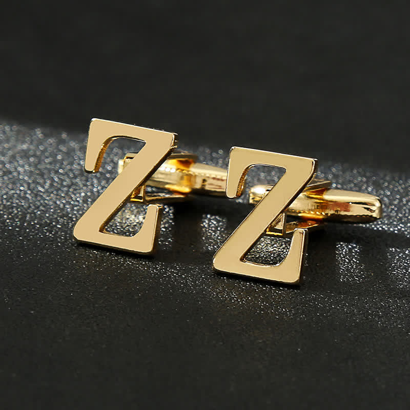 Gemelli da uomo placcati in oro con iniziale e 26 lettere dell'alfabeto.
