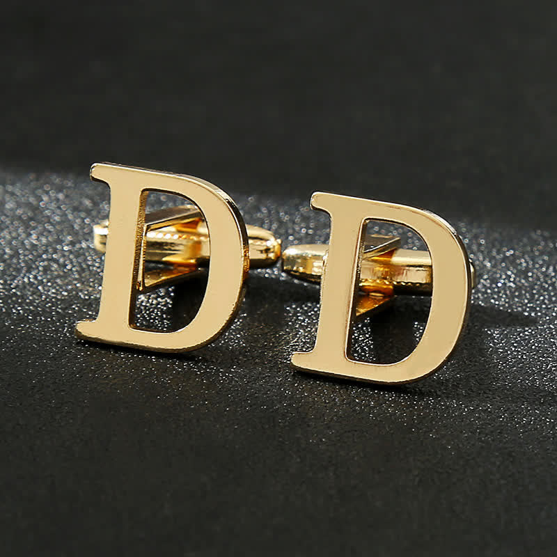 Gemelli da uomo placcati in oro con iniziale e 26 lettere dell'alfabeto. - D - image 5