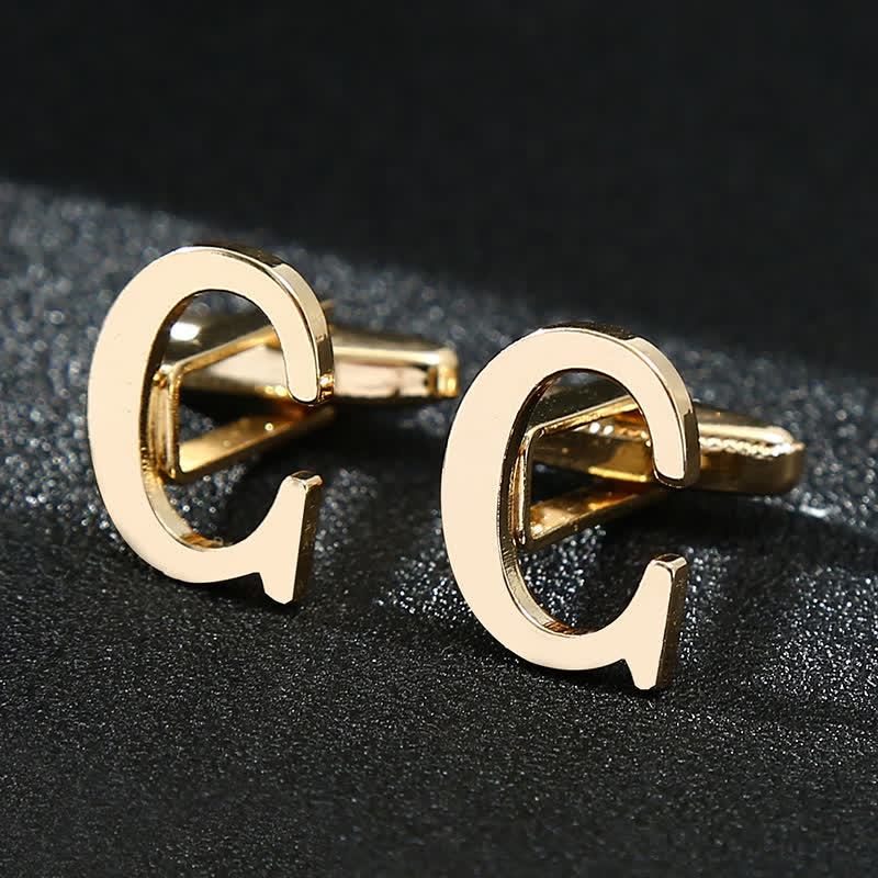 Gemelli da uomo placcati in oro con iniziale e 26 lettere dell'alfabeto.