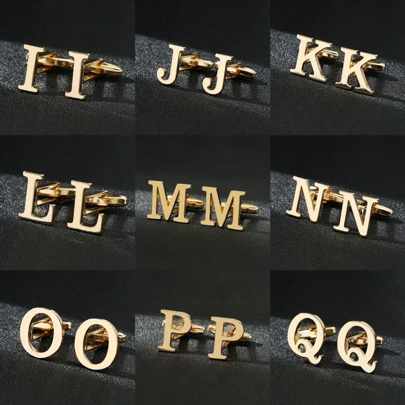 Gemelli da uomo placcati in oro con iniziale e 26 lettere dell'alfabeto.