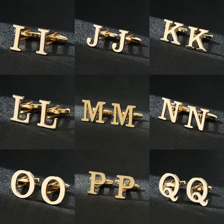 Gemelli da uomo placcati in oro con iniziale e 26 lettere dell'alfabeto.
