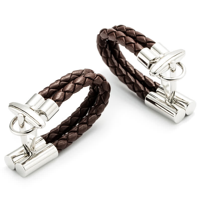 Gemelli avvolgenti in corda di pelle intrecciata marrone da uomo, 1 paio - Marrone - image 0