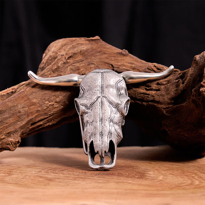 Cintura in pelle con fibbia argentata e coltello nascosto fai da te con testa di Longhorn unica