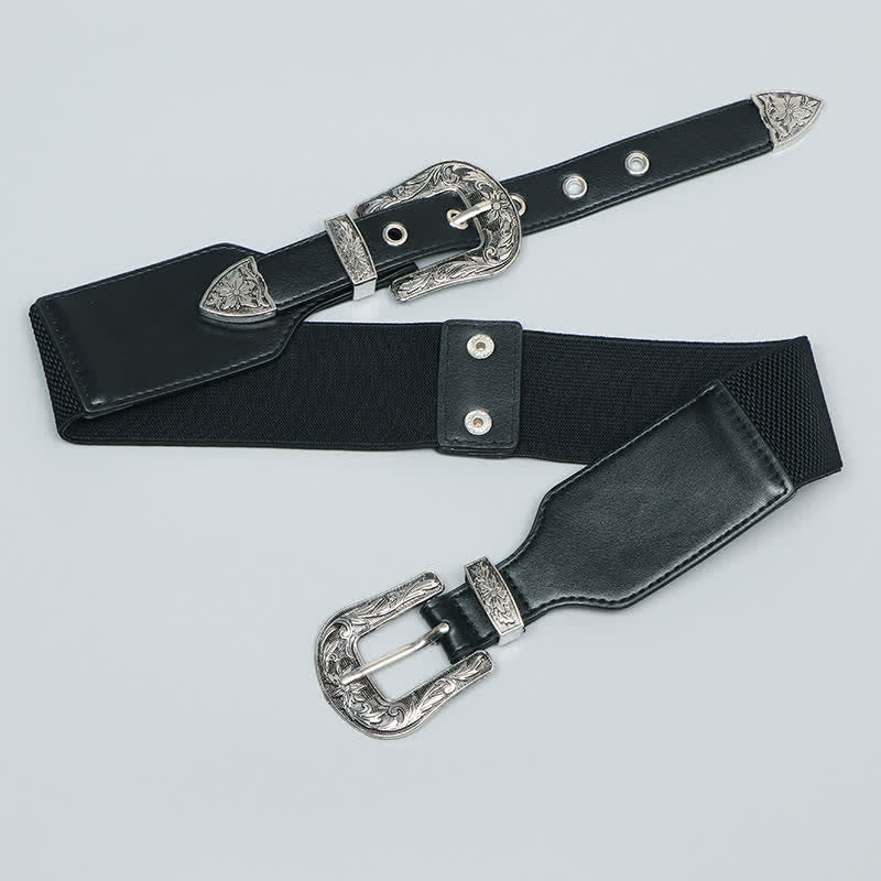Cintura elastica in pelle con doppia fibbia da donna per jeans, pantaloni e abiti - image 3
