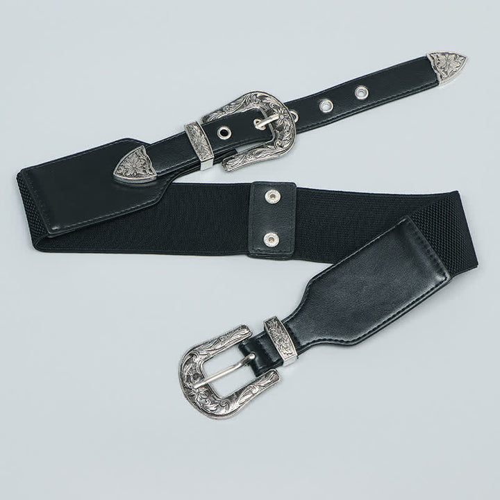 Cintura elastica in pelle con doppia fibbia da donna per jeans, pantaloni e abiti - image 3