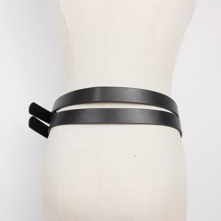 Cintura da donna in pelle nera con doppio cinturino e doppio ardiglione - image 4