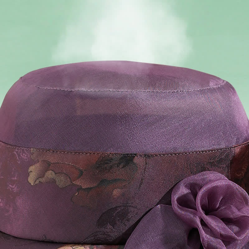 Cappello da sole da donna con bordo in pizzo e decorazioni floreali in vera seta - image 3
