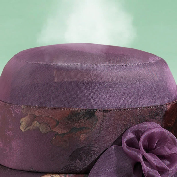 Cappello da sole da donna con bordo in pizzo e decorazioni floreali in vera seta - image 3