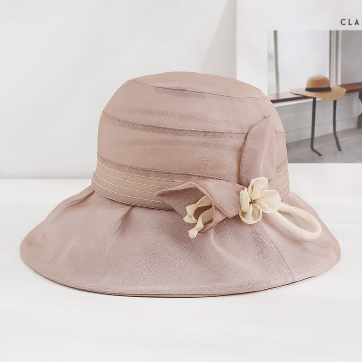 Cappello estivo da donna in vera seta con fiori decorativi larghi - Marrone rosato - Regolabile (20 7/8"-22 1/2") - image 12