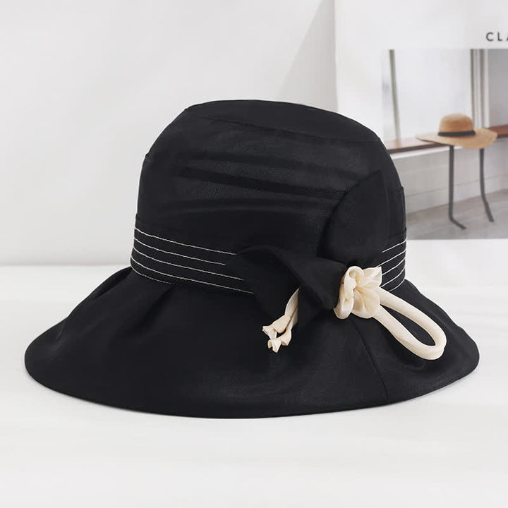 Cappello estivo da donna in vera seta con fiori decorativi larghi - Nero - Regolabile (20 7/8"-22 1/2") - image 9