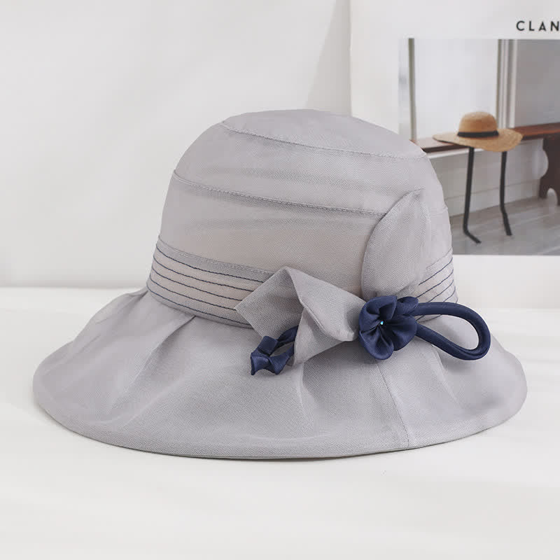 Cappello estivo da donna in vera seta con fiori decorativi larghi - Grigio - Regolabile (20 7/8"-22 1/2") - image 10