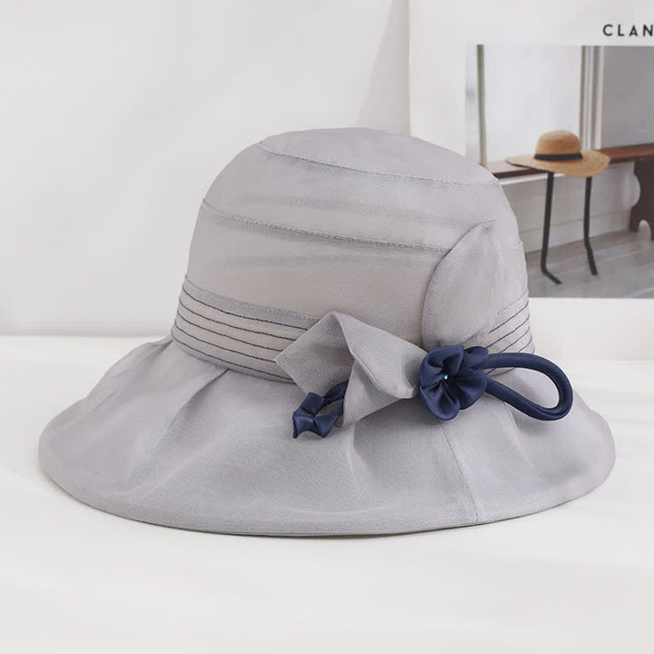 Cappello estivo da donna in vera seta con fiori decorativi larghi - Grigio - Regolabile (20 7/8"-22 1/2") - image 10