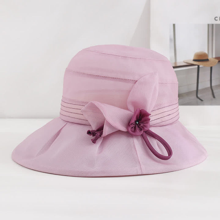Cappello estivo da donna in vera seta con fiori decorativi larghi - Prugna - Regolabile (20 7/8"-22 1/2") - image 2