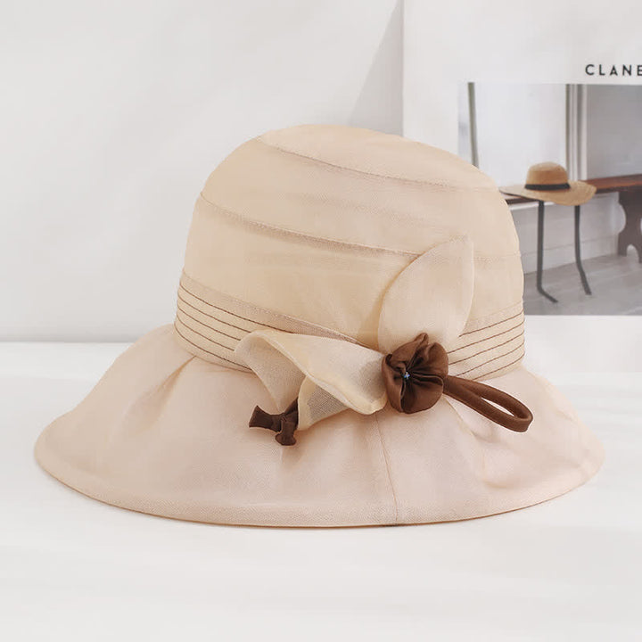 Cappello estivo da donna in vera seta con fiori decorativi larghi - Avorio - Regolabile (20 7/8"-22 1/2") - image 11