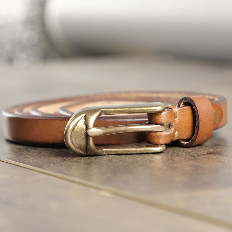 Cintura sottile in pelle di vacchetta da donna