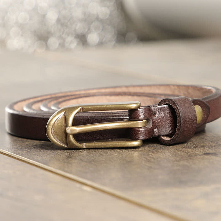 Cintura sottile in pelle di vacchetta da donna
