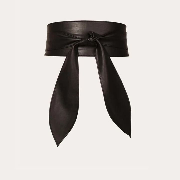 Cintura da corsetto in pelle con fascia larga da donna - Nero - image 1