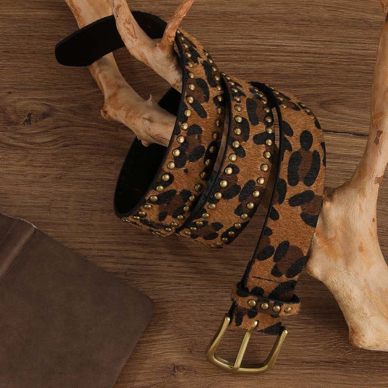 Cintura da donna in pelle con borchie vintage stampate a leopardo - image 2
