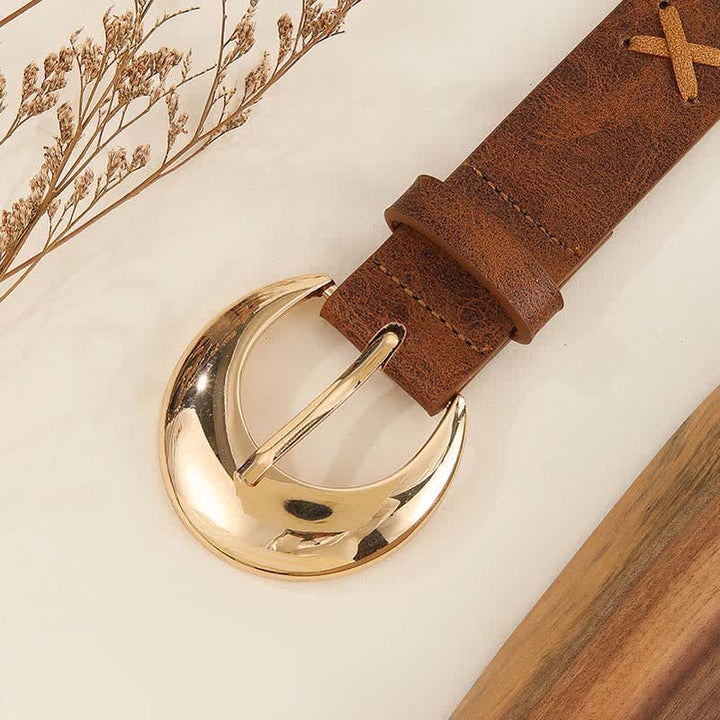 Cintura in pelle da donna in stile boho con infilatura di corda fatta a mano