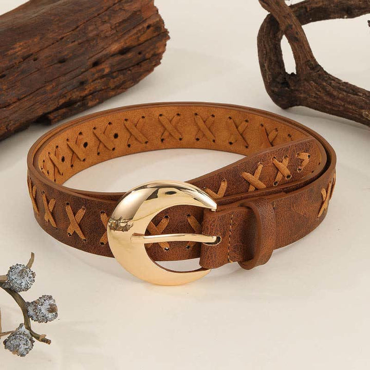 Cintura in pelle da donna in stile boho con infilatura di corda fatta a mano