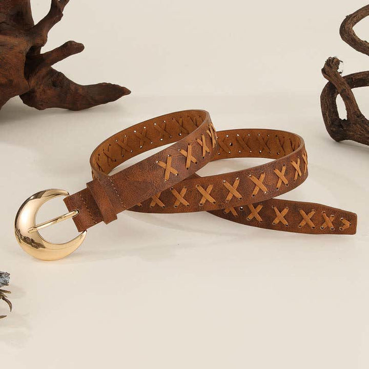 Cintura in pelle da donna in stile boho con infilatura di corda fatta a mano