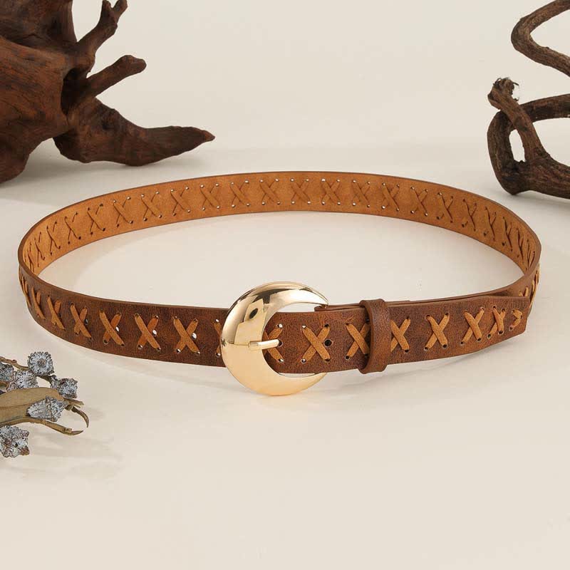 Cintura in pelle da donna in stile boho con infilatura di corda fatta a mano