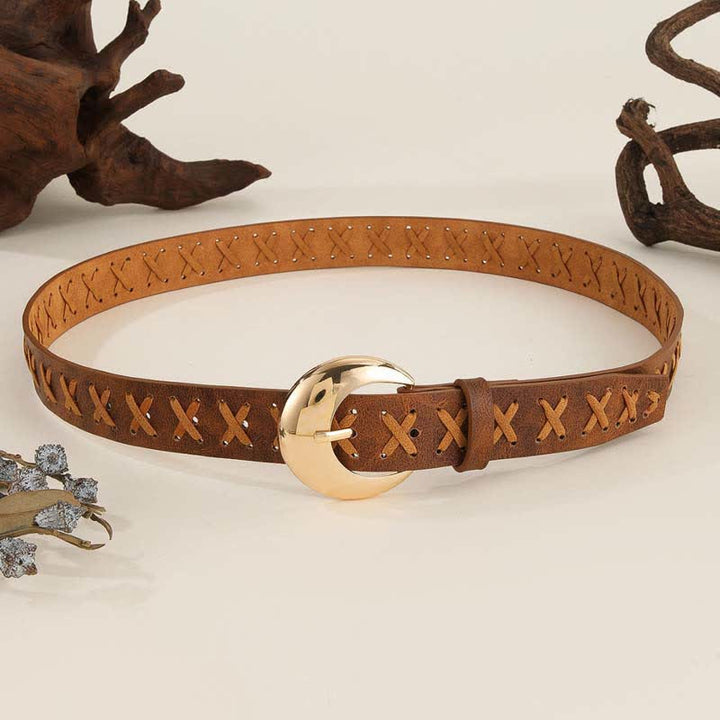 Cintura in pelle da donna in stile boho con infilatura di corda fatta a mano