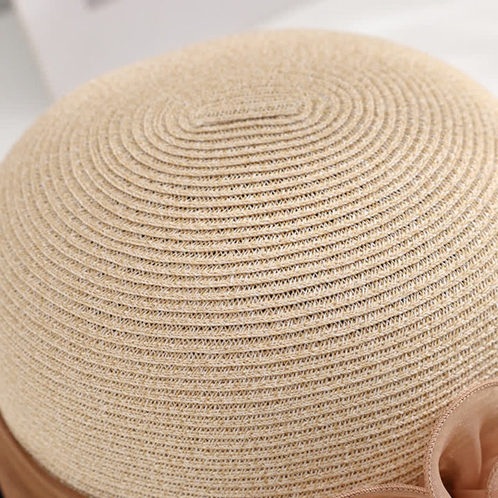 Cappello di paglia con nastro stropicciato floreale da donna