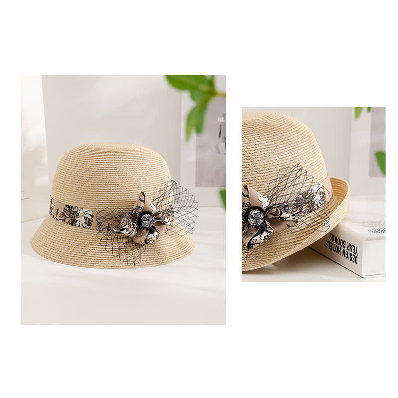 Cappello estivo in paglia con decorazione floreale in stile romano da donna - image 7