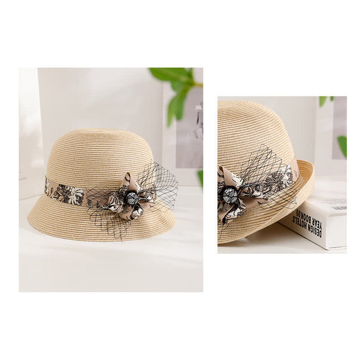 Cappello estivo in paglia con decorazione floreale in stile romano da donna - image 7
