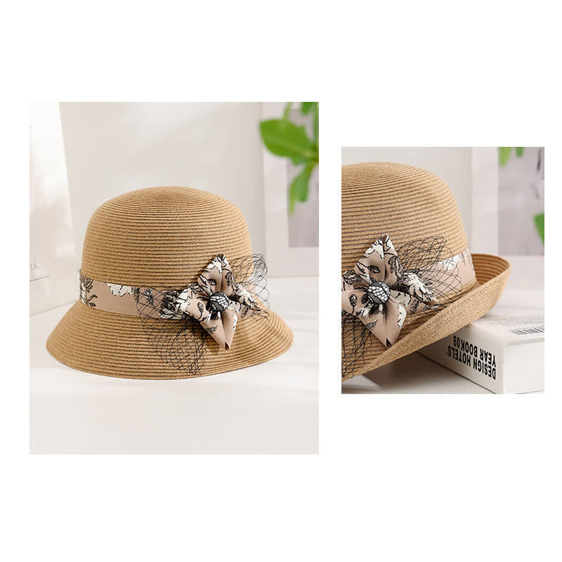 Cappello estivo in paglia con decorazione floreale in stile romano da donna - image 5