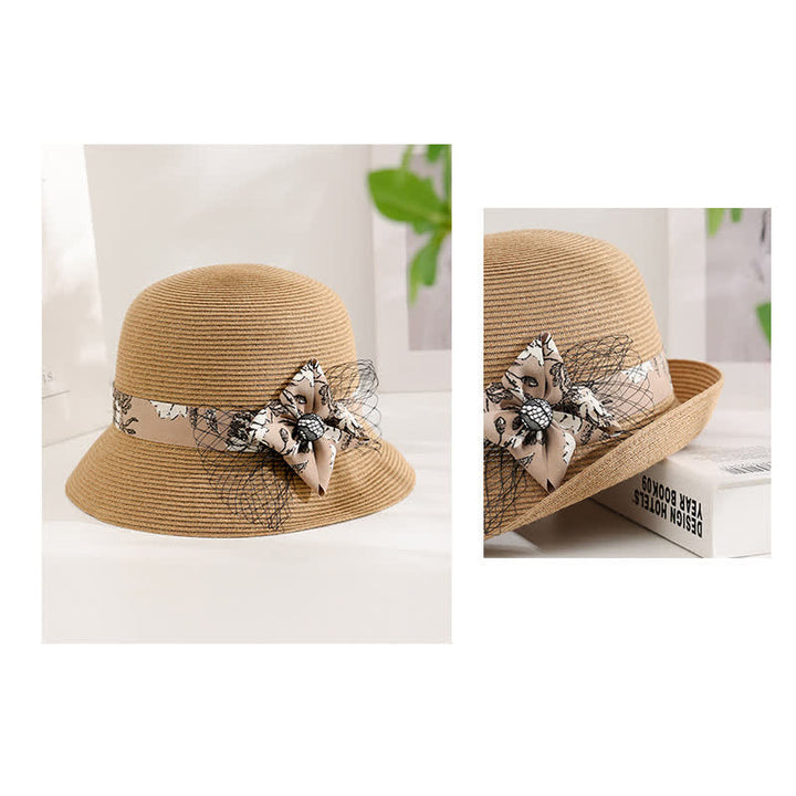 Cappello estivo in paglia con decorazione floreale in stile romano da donna - image 5