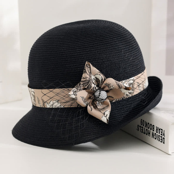 Cappello estivo in paglia con decorazione floreale in stile romano da donna - Nero - Regolabile (20 7/8"-22 1/2") - image 8