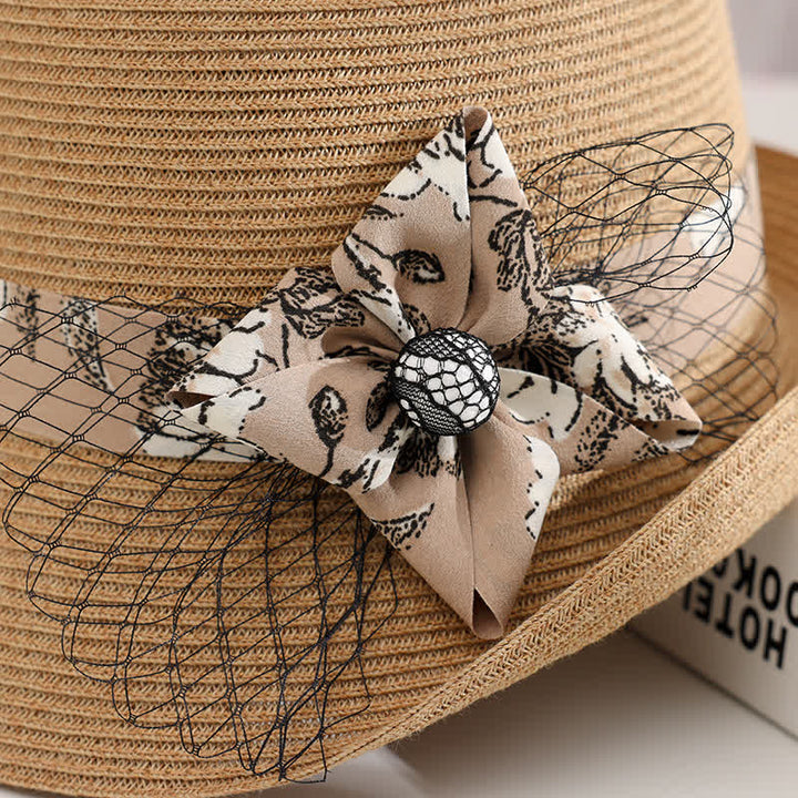 Cappello estivo in paglia con decorazione floreale in stile romano da donna - image 2