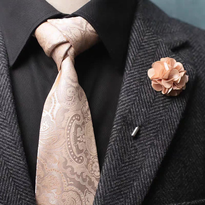 Set di 2 cravatte larghe con motivo paisley champagne da uomo