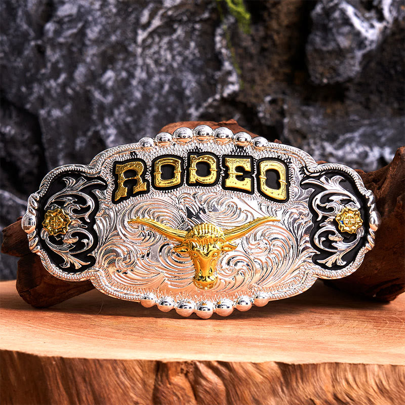 Cintura in pelle con fibbia grande fai da te a forma di testa di toro in argento e oro Rodeo - Preghiera - Senza cintura - Cintura non inclusa - image 0