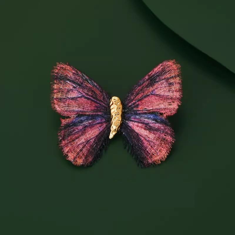Spilla ricamata a forma di farfalla retrò da donna con sfumatura di colore - Rosa - image 7