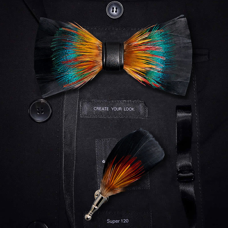 Papillon con piume a forma di fiore multicolore e nero per bambini con spilla da bavero - Adulto - image 0