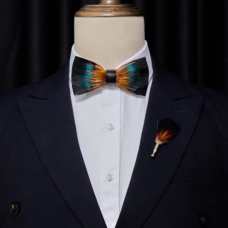 Papillon con piume a forma di fiore multicolore e nero per bambini con spilla da bavero - image 1