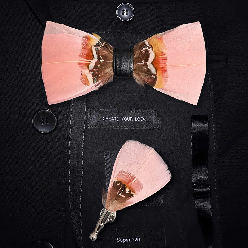 Papillon con piume rosa pop con spilla da bavero - Adulto - image 0