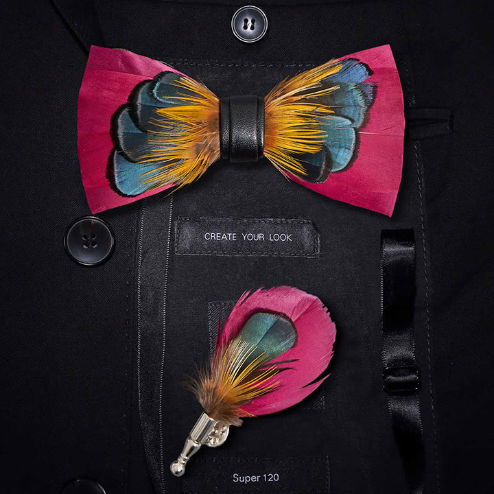 Papillon simmetrico con piume rosa e arancioni per bambini con spilla da bavero - Adulto - image 0